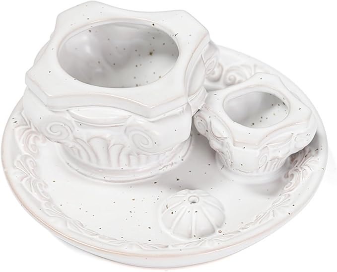4-in-1 Ceramic Incense Holder & Ash Catcher Tray, Multi-Functional Design for Sage, Palo Santo, Incense Sticks, and Candles- Elegant White Tray for Meditation, Yoga and Home Decor