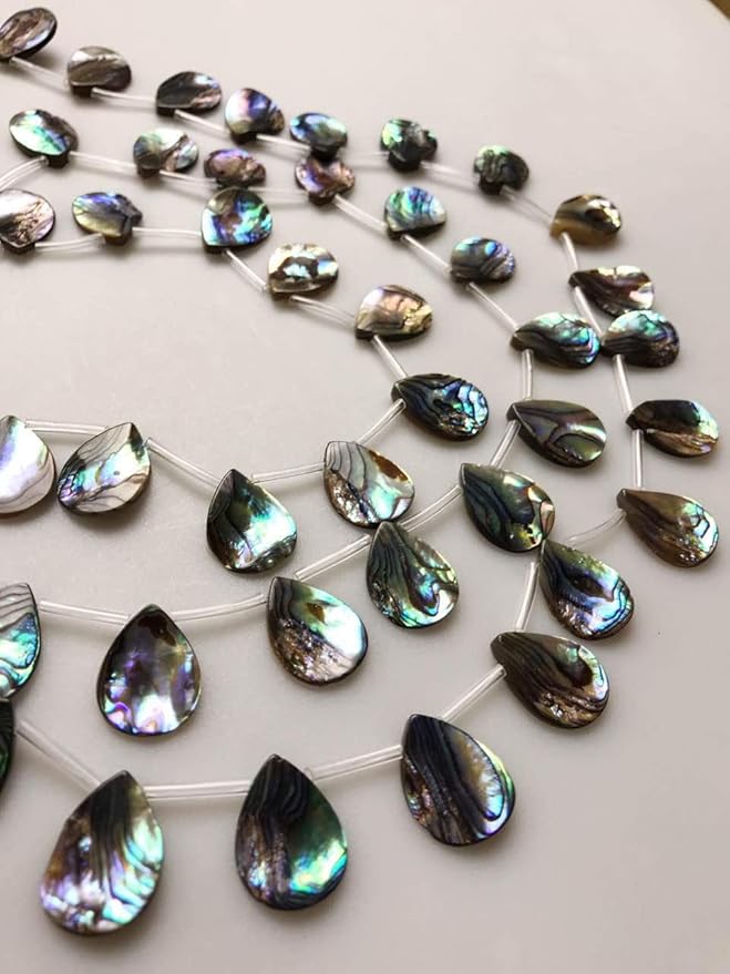 JM Design Natural Abalone Teardrop Shape 15x20mm 20pc Strand