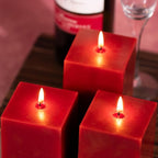 KONNI Square Dark Red Pillar Candles Set of 3, 2.8 x 4 inch Unscented Pillar Candles Bulk, 30 Hours Long Burning Candles, Smokeless Dripless Large Candle for Wedding, Home Decoration, Parties, Spas