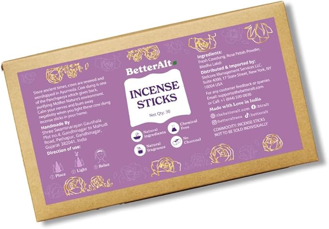 Incense Sticks, Natural Rose Fragrance (30 Qty)| for Relaxation & Air Cleanising| 100% Natural, Chemical Free, No Charcoal