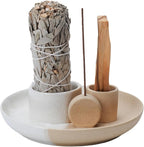 4 in 1 Incense Holder, Ceramic Incense Stick and Palo Santo Holder,Sage Holder for Burning- 5.5" Ceramic Ash Catcher Tray for Meditation and Yoga Room (White Sand)