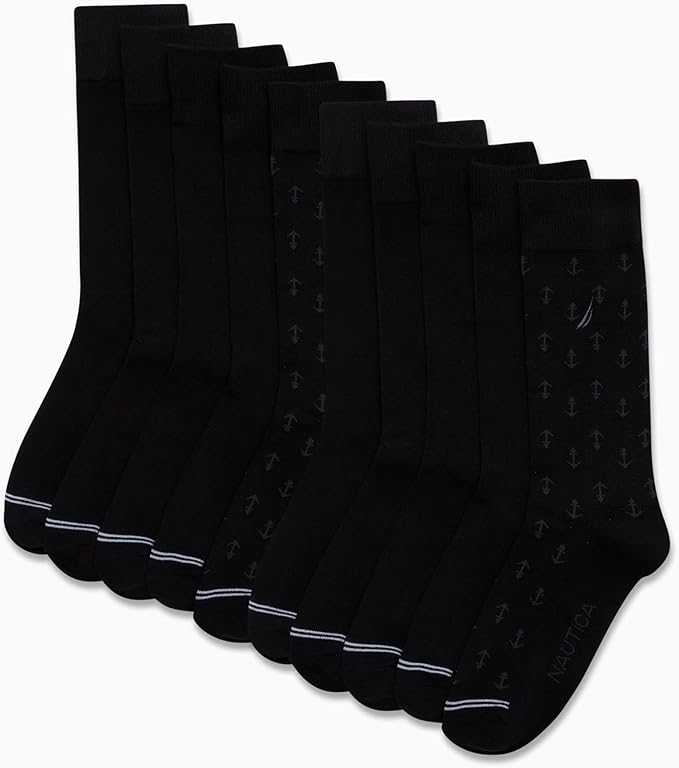 Nautica Mens Dress Socks - 10 Pack Breathable Stretch Crew-Length Work Socks for Men for Business Formal Wear (Sizes: 6-12.5)