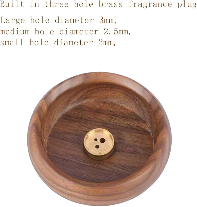Black Walnut Incense Holder with 3-Hole Brass Plug, Traditional Bowl Design