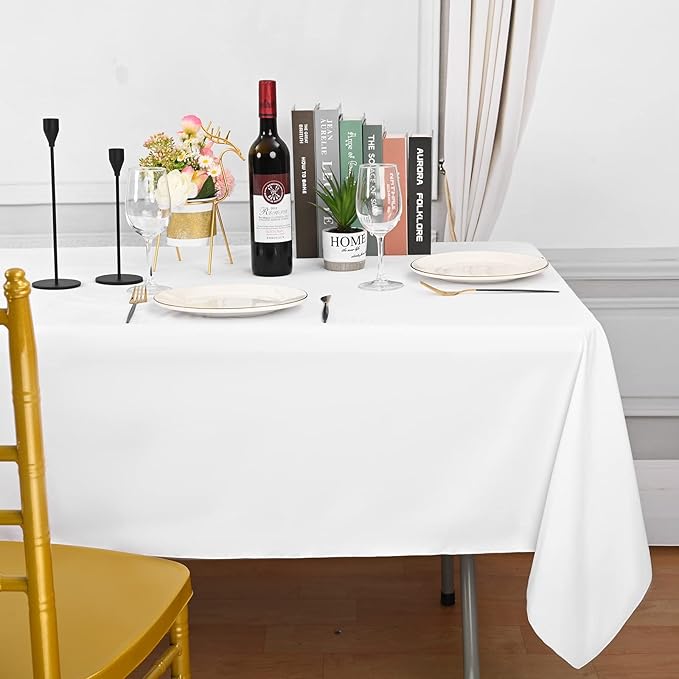 10 Pack White Tablecloths for 8ft Rectangle Tables 60 x 126 Inch - Polyester Table Cover Stain and Wrinkle Resistant Washable Fabric Table Clothes for Wedding Party Banquet Reception Restaurant
