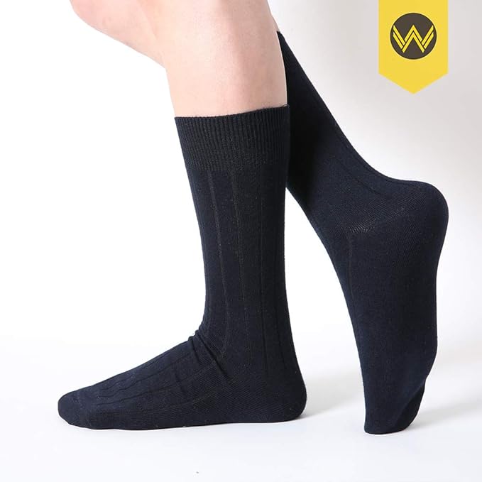 WANDER Mens Dress Socks Double Needle Rib Cotton Solid Premium Socks Lightweight Classic Business Socks 6/8 Pairs 7-12/13-15