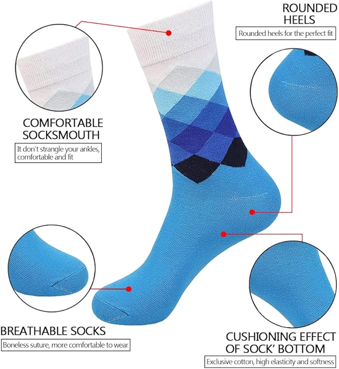 DRASEX Men's Dress Socks Funky Colorful Pattern Cotton Novelty Casual Crew Socks