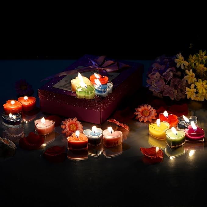 Tea Candles Heart Romantic Candle Small Sweet Wedding Party and Home 1.5-2 Hours Extended Burn Time Votive Parties Tealight Wishing Bulk Birthday Halloween Emergency Family 9 Pack (Blue)