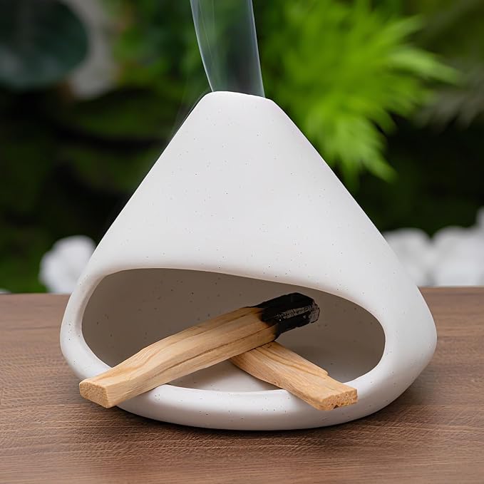 Palo Santo Burner- Mini Zongzi ceramics chiminea for sage/sticks/sone, ceramics Incense Holder with ash catcher, aromatic meditation gifts for women anxiety relief, ceramic copalera home decor