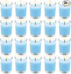 Set of 20 Babyblue Votive Candles Clear Glass Filled Unscented Soy Wax Candle for Home Spa Weddings Holiday Baby-Shower Party and DIY
