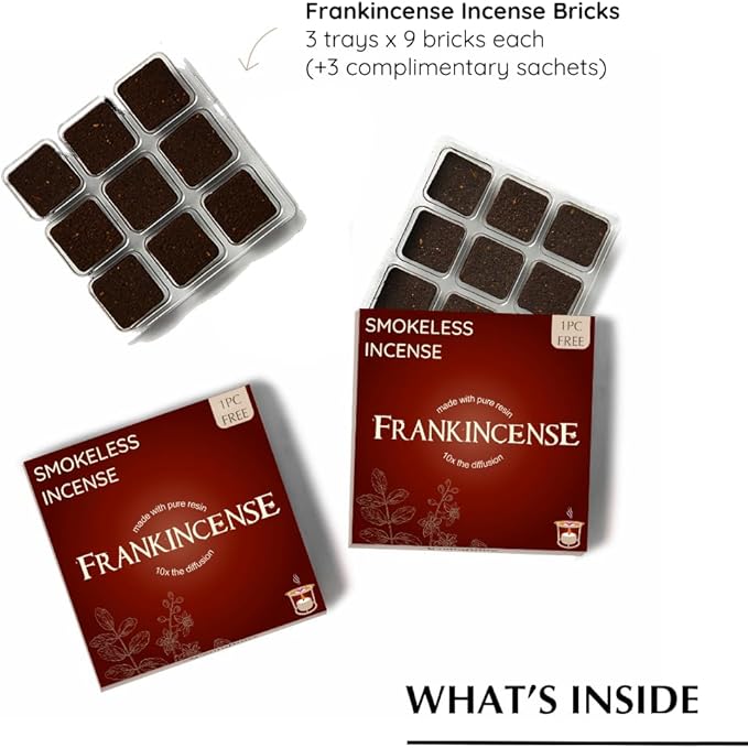 Aromafume Frankincense Incense Bricks (3 Trays x 9 Pieces Each) Ideal for Prayer, Meditation and Usage in Churches and Temples. Made Using Pure Frankincense from Somaliland! Refill Pack