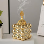 Ceramic Cube Golden Incense Burner Handheld Eid Incense Burner Middle East Arabian Festival Incense Holder Home Decoration Ornament Aromatherapy Furnace (Gold)