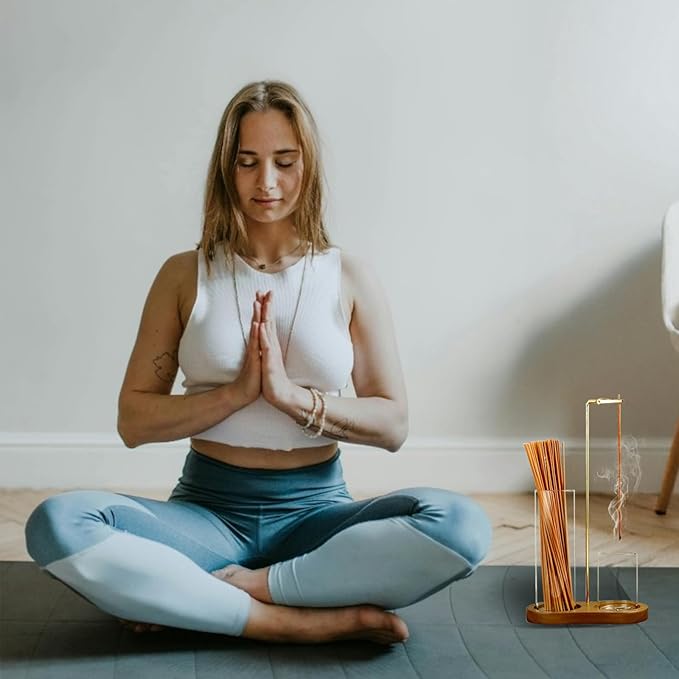 Incense Holder for Sticks with Ash Catcher-2 in 1 Glass Incense Stick & Candle Holder with Storage, Anti-Ash Flying insence-Sticks Burner for Meditation Yoga Spa Home Decor sage (Dark Base)