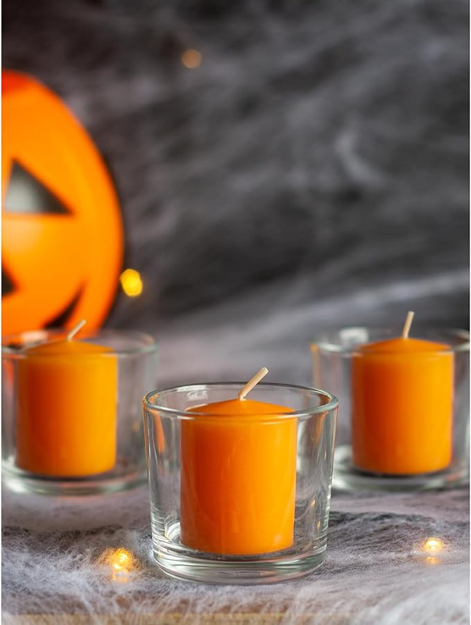 CANDWAX Orange Votive Candles Bulk Pack - Perfect as a Halloween Unscented Candle Set of 36-1.5x1.7 inch Fall Long Lasting Votives