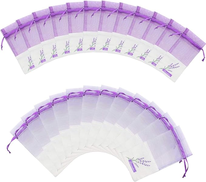 Sachet Empty Bags Linen Fabric Bags Organza Gauze Bags for Lavender, Spice and Herbs (24pcs Purple Drawstring Bag)