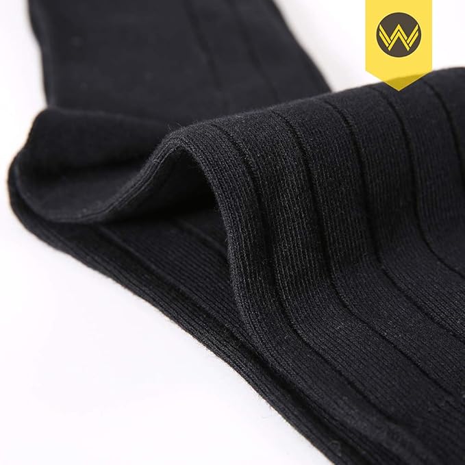 WANDER Mens Dress Socks Double Needle Rib Cotton Solid Premium Socks Lightweight Classic Business Socks 6/8 Pairs 7-12/13-15