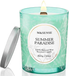 M&SENSE Citrus Pine Scented Candles Summer Paradise, Wooden Wick Candle with Lid, 100 Hours Slow Burning No Toxin Natural Soy Wax 18oz, Air Purifying Calm Relax Home Fragrance, Housewarming Gifts