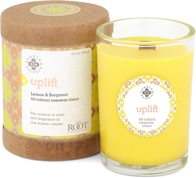 Root Candles Seeking Balance Wood Wick Spa Candle Aromatherapy Candles, 6.5-Ounce, Uplift: Lemon & Bergamot