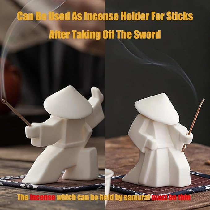 EAEMDY Samurai Figure Figurine Japanese Warrior Statue Decor for Table Room, Incense Holder for Stick Burner Incense Stick Holder, Kongfu Tea Pet Decoration (2. White A+B)