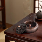 Incense Burner with Stick Holder for Sticks Cones and Coils, Black Walnut Wooden Incence Holder for Meditation Yoga Spa Room Home Decor