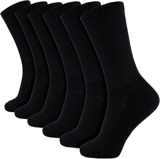 +MD Crew Socks for Men 6 Pairs, Viscose Bamboo Socks, Mens Dress Socks with Soft Cushioned, Smell Control, Black White