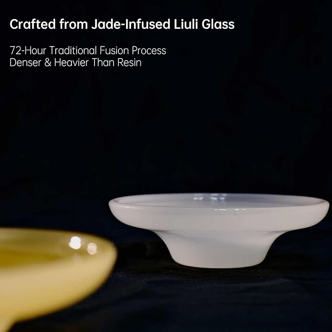 Handcrafted Liuli Glass & Jade Incense Holder – Artisan Minimalist Burner for Sticks, Meditation, Zen Aesthetic & Elegant Home Décor