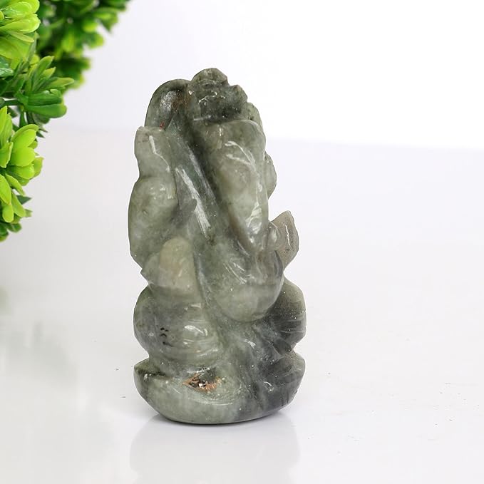 REAL-GEMS Labrodroite Lord Ganesha Idol Sculpture Statue Hand Carved Decorative Healing Reiki Gemstone Figurines Crafts Approximately 207 Ct.