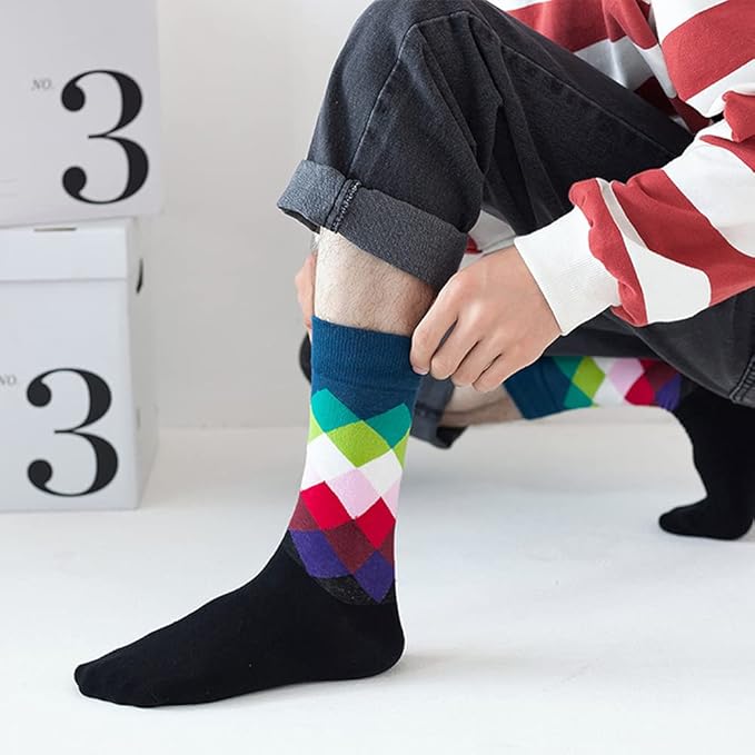 DRASEX Men's Dress Socks Funky Colorful Pattern Cotton Novelty Casual Crew Socks