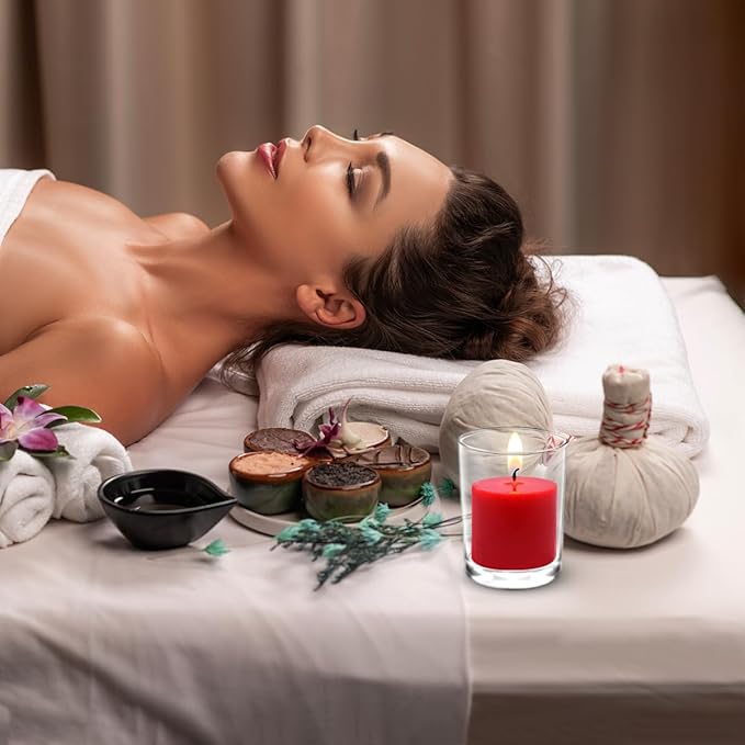 9 Packs Red Votive Candles, Small Unscented 1.5 Inch Diameter Wax Candles for Christmas Valentine's Day Wedding, Party, Table, Holiday & Home Decoration - 8 Hours Burn Time (1.5" W x 1.25" H)