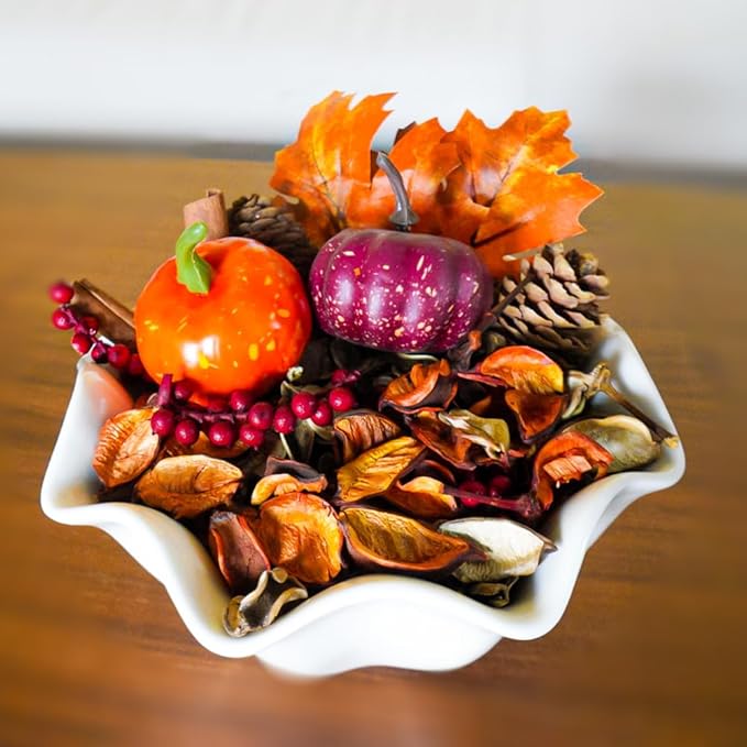 Qingbei Rina Fall Potpourri Bags, Cinnamon Scented Potpourri Bowl Filler,Thanksgiving Decorative Dried Flowers,Home Fragrance Sachet, Autumn Vase Fillers,Bathroom Pumpkin Decor(8.4 oz)