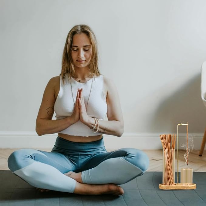 Incense Holder for Sticks with Ash Catcher-2 in 1 Glass Incense Stick & Candle Holder with Storage, Anti-Ash Flying insence-Sticks Burner for Meditation Yoga Spa Home Decor sage (Light Base)