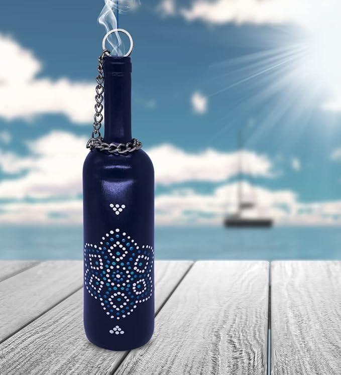 Sermo Glass Smoking Bottle Incense Holder Burner (Mandala Flower - Navy Blue)