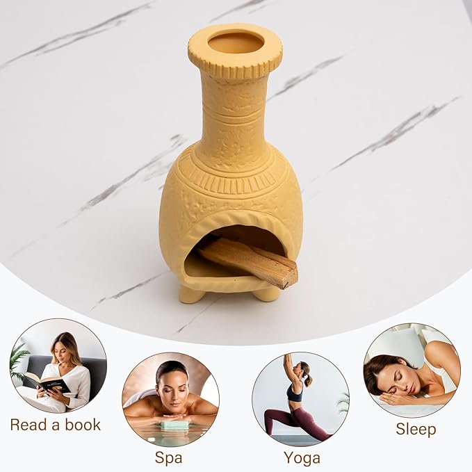 Handcrafted Terracotta Palo Santo Burner - Mexican Style Chiminea Clay Incense Dish & Anxiety Relief, Mini Aromatic Home Altar with Chimney Design, Meditation Gift for Women/Mom