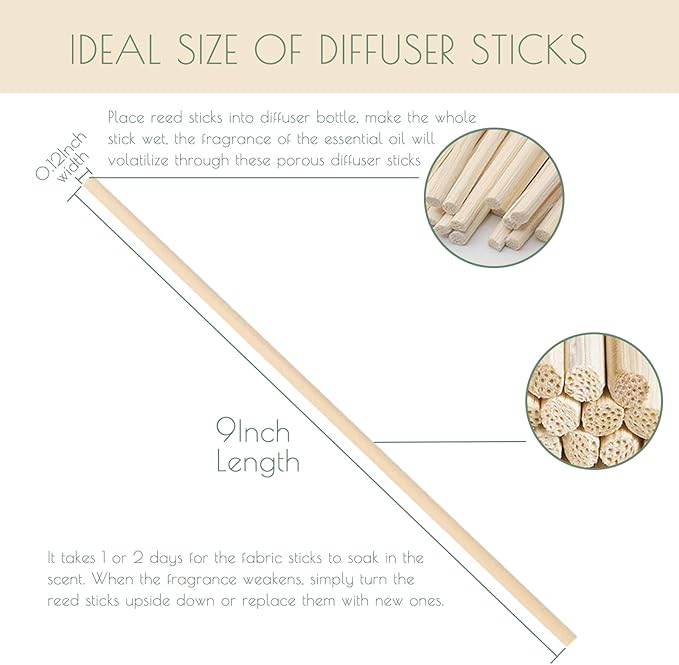 HOSSIAN 9 Inch Reed Diffuser Sticks, 20pcs Natural Rattan Sticks Oil Diffuser Sticks Diffuser Sticks Refill