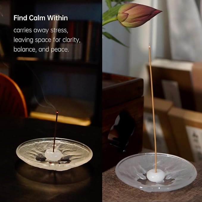 Glass Incense Burner Holder with 3D Base Design - 4.5" Frosted Hammered Texture Ash Catcher Tray, The Minimalist Design Burner for Stick Incense, Meditation Home Desk Accessory