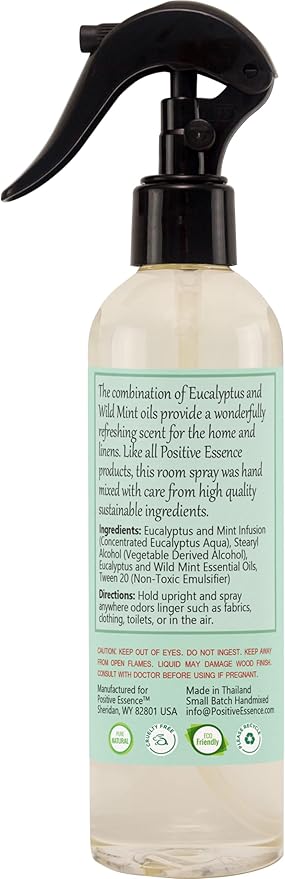 Eucalyptus & Wild Mint Room and Linen Spray, Natural Aromatic Mist Made with Pure Eucalyptus & Wild Mint Essential Oils, Refreshing Air Freshener Odor Eliminator Positive Essence (8.5 fl oz)