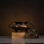Copper Incense Burner Chinese Brass Incense Burner Kit Traditional Zen Incense Burner Antique Style Office Yoga Home Decor 5.7 * 3.9 * 3.7IN 2.7LB
