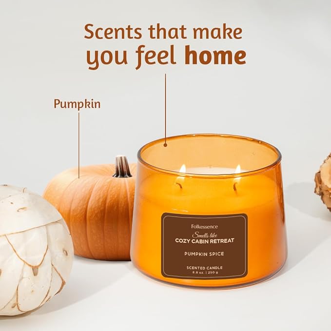 Folkulture Fall Scented Candle | Large 8.81 Oz - Pumpkin Spice| Two Wick Soy Candles | Autumn Non Toxic Candles for Relaxing | Long Lasting for Aromatherapy | Thanksgiving & Holiday Gifts for Women