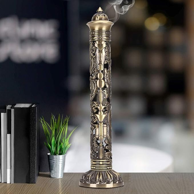 Incense Stick , Bronze Tone Dragon Phoenix Pattern Incense Stick Holder for Home Decoration Office Birthday Gift