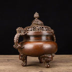 Copper Incense Burner Chinese Brass Incense Burner Kit Traditional Zen Incense Burner Antique Style Office Yoga Home Decor 7.9 * 5.9 * 8.3IN 6.3LB