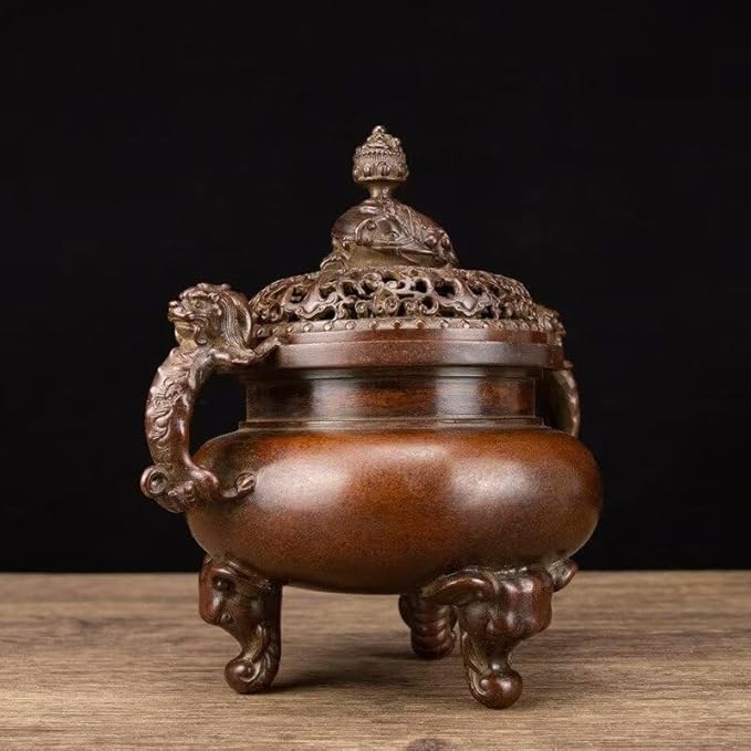 Copper Incense Burner Chinese Brass Incense Burner Kit Traditional Zen Incense Burner Antique Style Office Yoga Home Decor 7.9 * 5.9 * 8.3IN 6.3LB