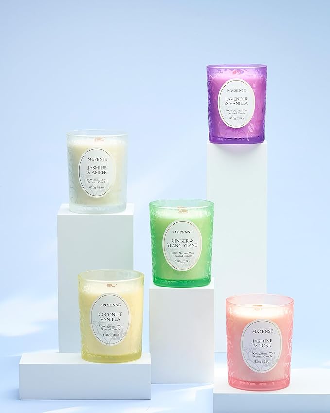 M&SENSE Jasmine Rose Candle, Wooden Wick Heavy Scented Candle, 100 Hours Long Burning No Toxin Natural Soy Wax 18oz, Stress Relief Romance Relax Home Fragrance,Housewarming Gifts for Her Him