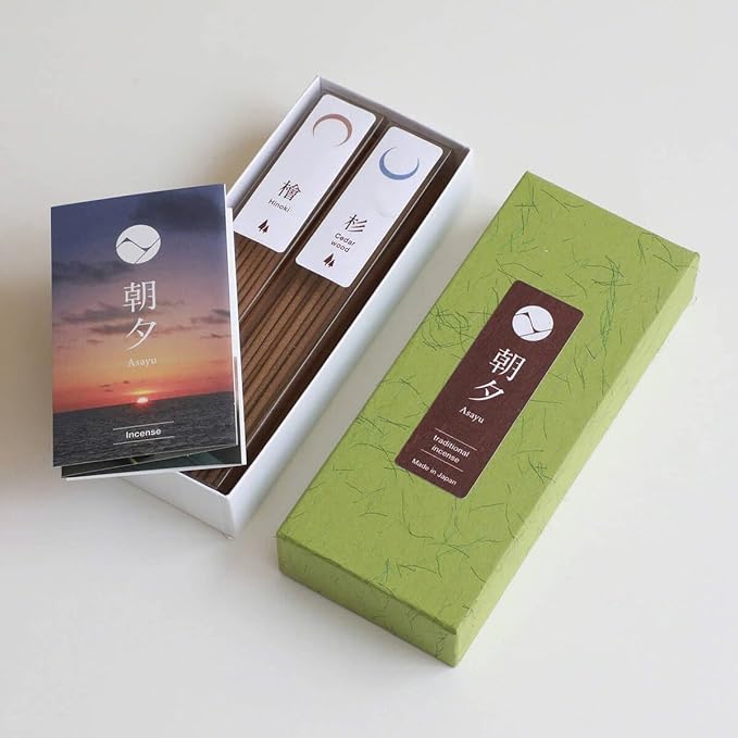 Asayu Japan Traditional Incense Sticks - Forest Set (Hinoki Cypress + Japanese Cedar Wood), 40gr (Each Scent 20g), for Yoga, Zen Meditation and Relaxation - Traditional Smoke Type