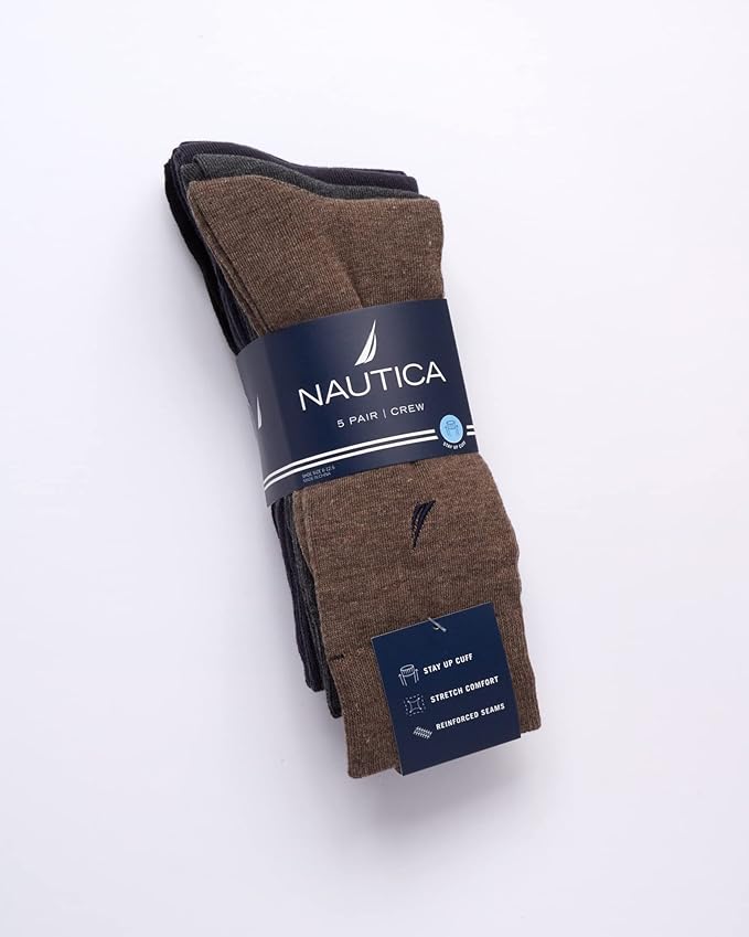 Nautica Mens Dress Socks - 5 Pack Breathable Comfort Stretch Crew-Length Work Socks for Men for Business Formal Wear (6-12.5)
