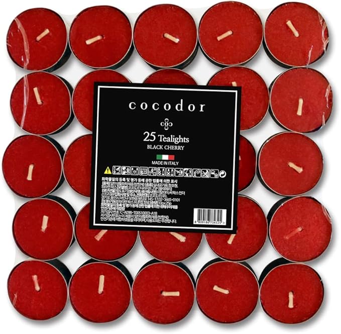 COCODOR Scented Tealight Candles/Black Cherry / 25 Pack / 4-5 Hour Extended Burn Time/Made in Italy, Cotton Wick, Scented Home Deco, Fragrance, Mother's Day