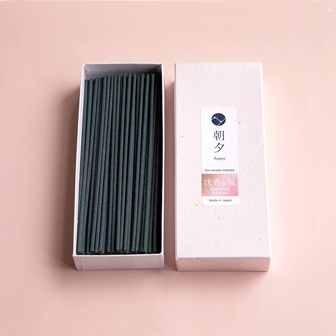 Asayu Japanese Low Smoke Incense Sticks Premium Sakura Cherry Blossom and Agarwood Blend, Made in Japan 40gr Quality Incense Blend for Gift and Relax