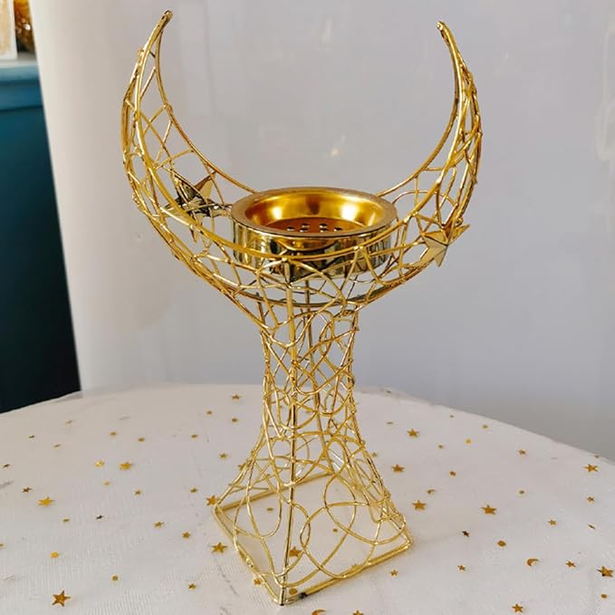 Middle Eastern Moon Shaped Metal Incense Burner Arabic Incense Holder Pot Metal Candlestick Candle Stand Stylish Desktop Aromatherapy Furnace for Aromatherapy Yoga Spa Home Decor