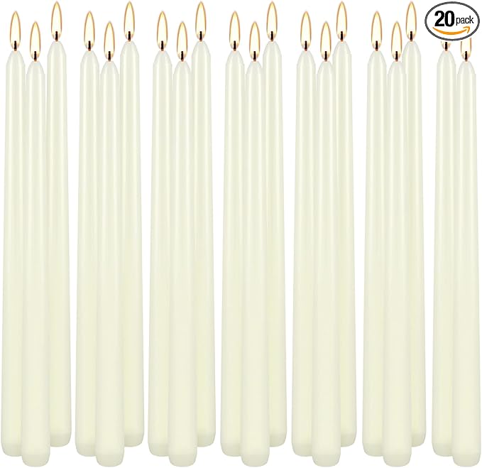 20 Pack Ivory Taper Candles 12 Inch Tall 3/4 Inch Thick Burn 10 Hours