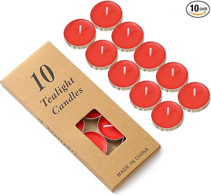 Colored tealight Candles Handmade Organic Tea Lights Set of 10pack Small red Candles 1.5-2 Hours Burn Tea Lights for Valentine's Day, Birthday, Votive Parties ，Home Decoration (Red)