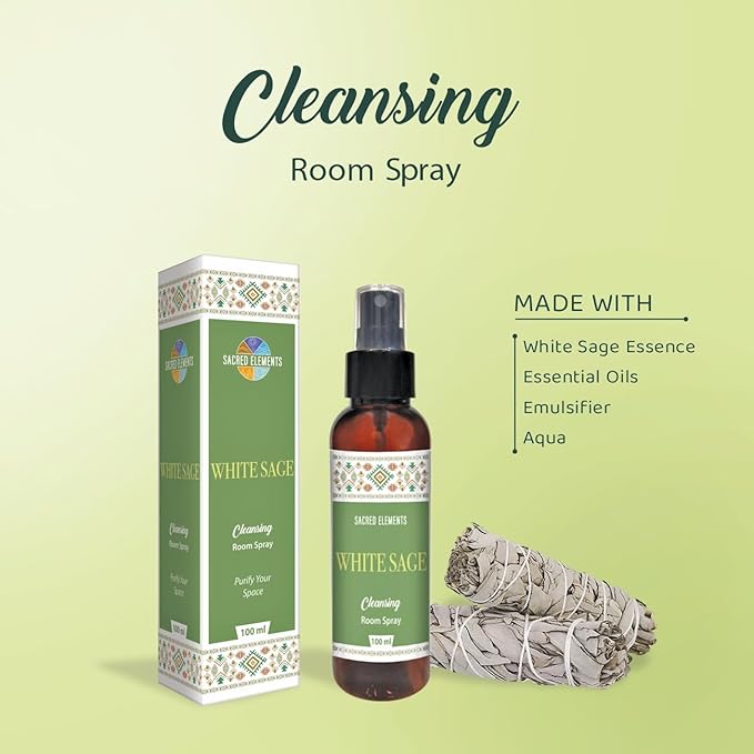 Sacred Element's White Sage Room Spray | Natural Purifying Mist for Energy Clearing, Negativity Release, Spiritual Balance & Aromatherapy | 3.38 Fl Oz / 100ml Non-Toxic Air Freshener