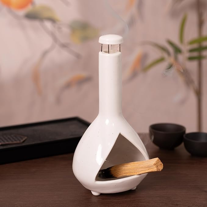 Handmade Mini Chiminea Palo Santo Holder - Ceramic Incense Burner for Cone & Stick, Ideal for Meditation, Energy Cleansing, Aromatherapy and Ideal Gift for Home Decor